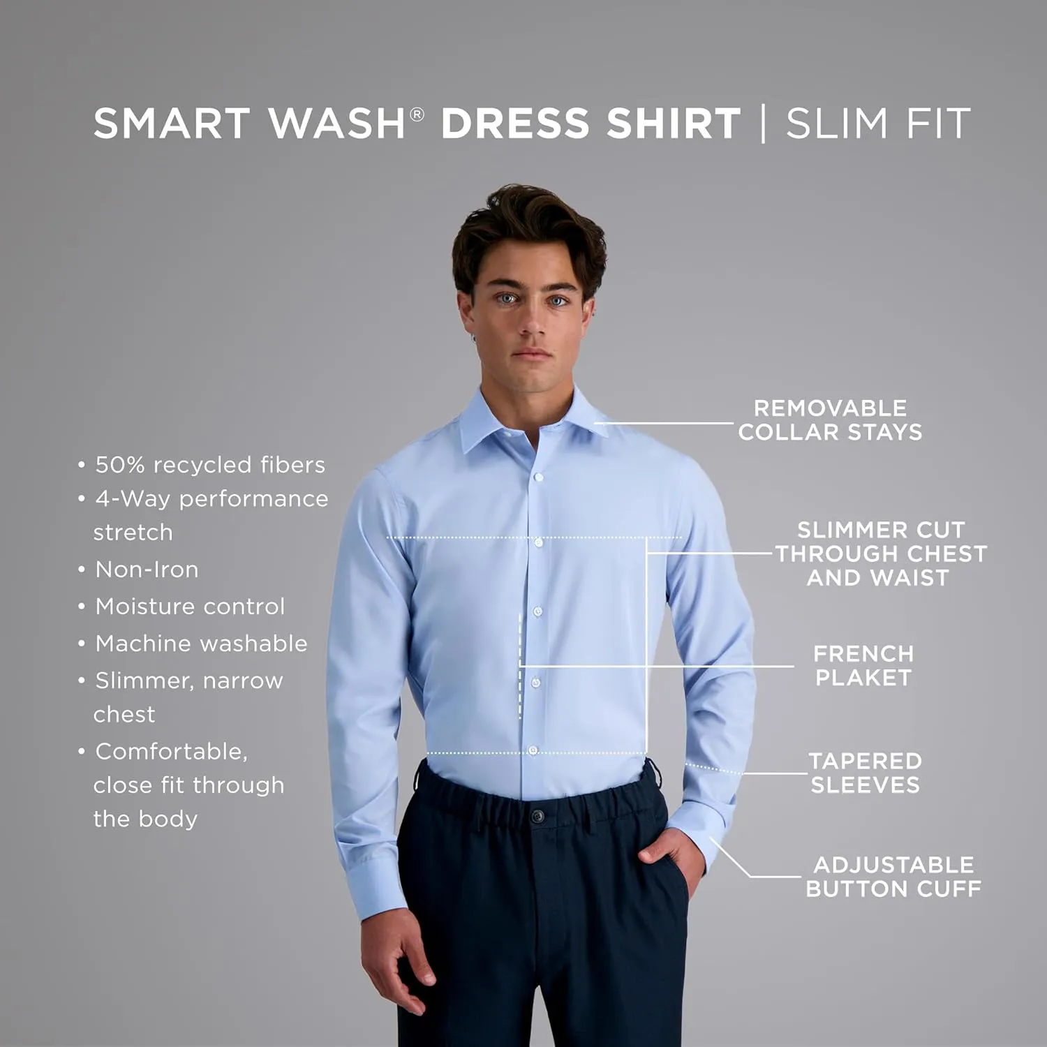 Haggar Men's Smart Wash Slim Fit Dress Shirt