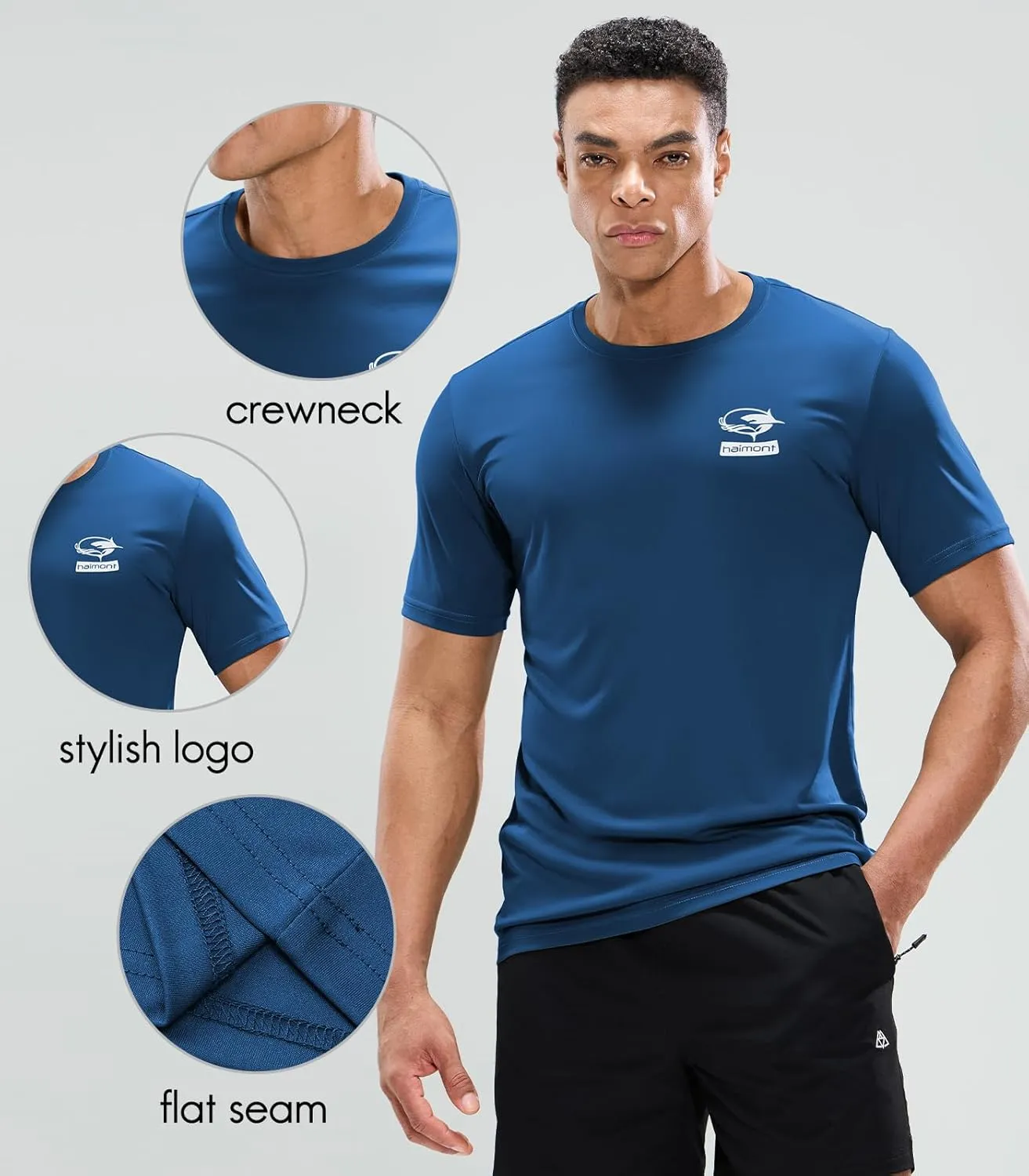 Haimont Men's UPF 50  Sun Protection Fishing Shirts Short Sleeve Quick Dry Swim T-Shirt UV Workout Athletic Tee Shirt