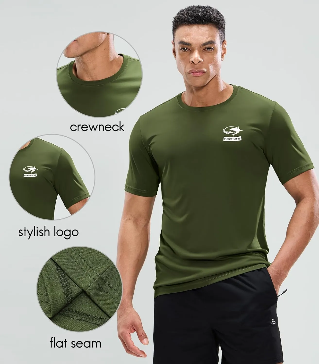 Haimont Men's UPF 50  Sun Protection Fishing Shirts Short Sleeve Quick Dry Swim T-Shirt UV Workout Athletic Tee Shirt