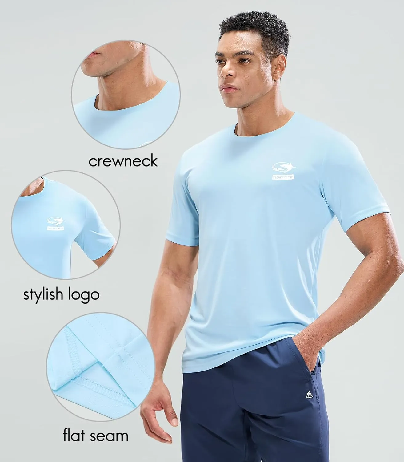 Haimont Men's UPF 50  Sun Protection Fishing Shirts Short Sleeve Quick Dry Swim T-Shirt UV Workout Athletic Tee Shirt
