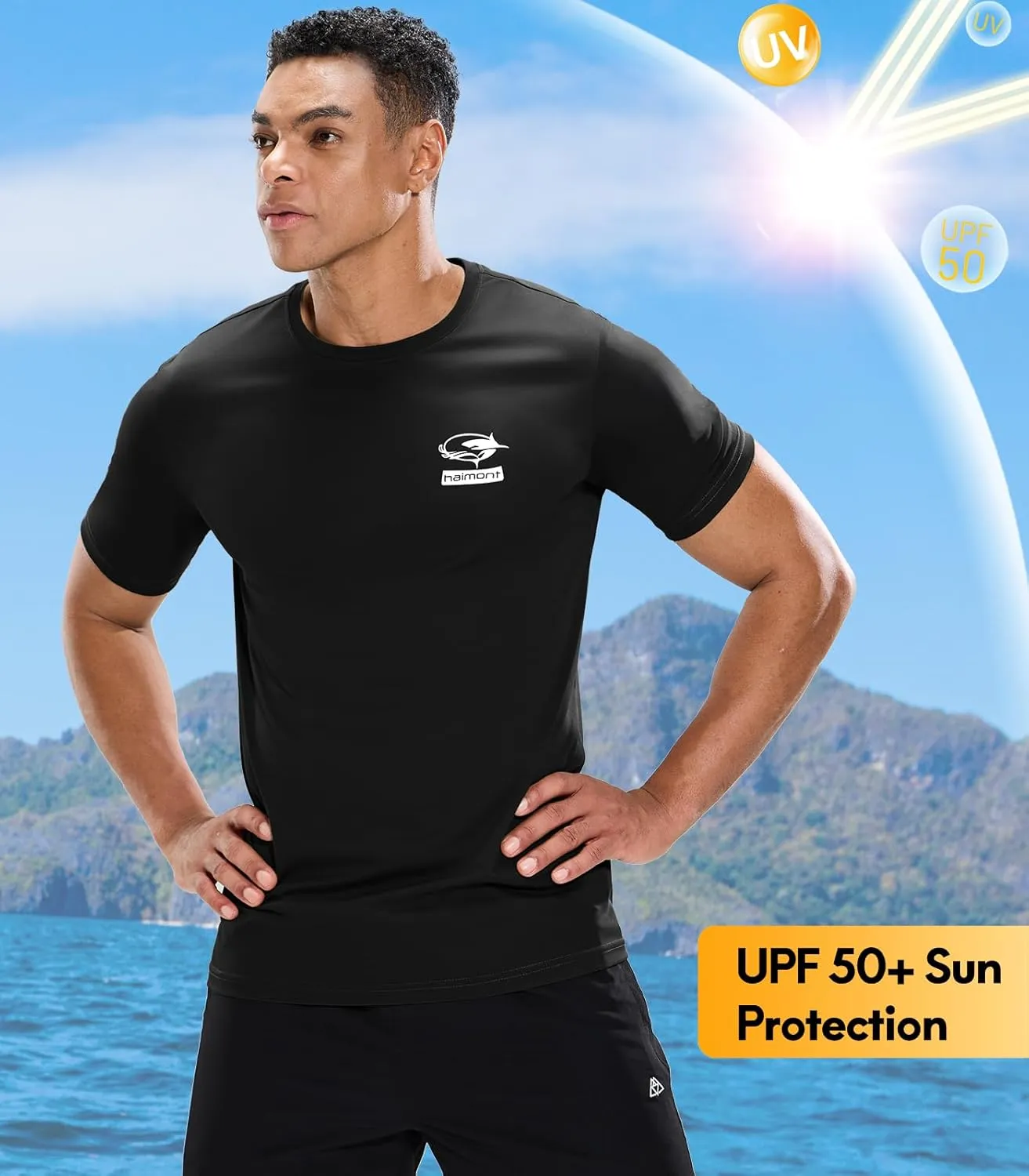 Haimont Men's UPF 50  Sun Protection Fishing Shirts Short Sleeve Quick Dry Swim T-Shirt UV Workout Athletic Tee Shirt