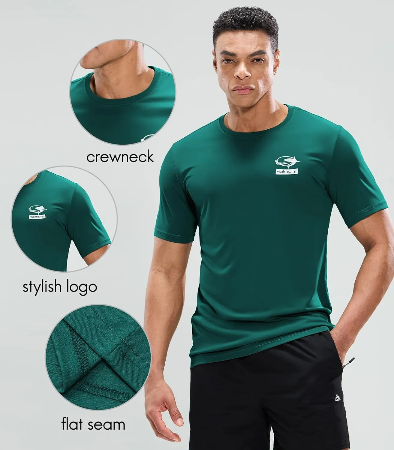 Haimont Men's UPF 50  Sun Protection Fishing Shirts Short Sleeve Quick Dry Swim T-Shirt UV Workout Athletic Tee Shirt