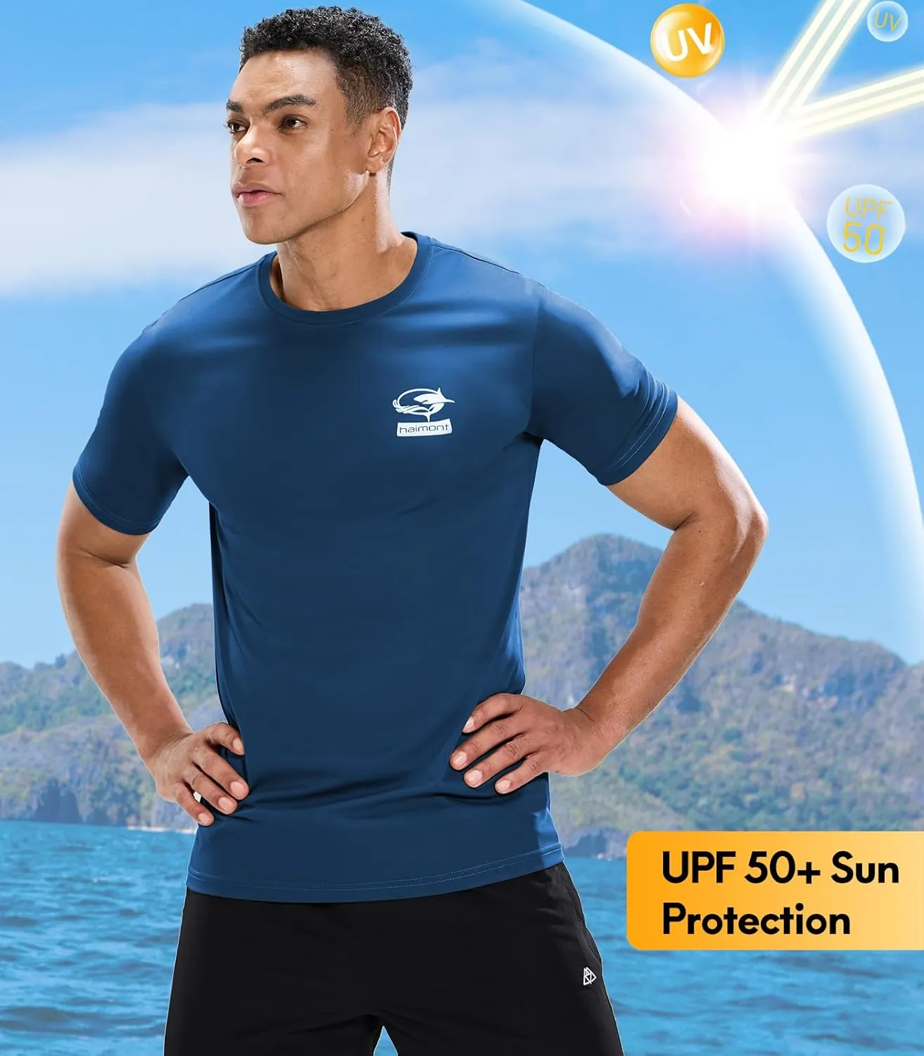 Haimont Men's UPF 50  Sun Protection Fishing Shirts Short Sleeve Quick Dry Swim T-Shirt UV Workout Athletic Tee Shirt