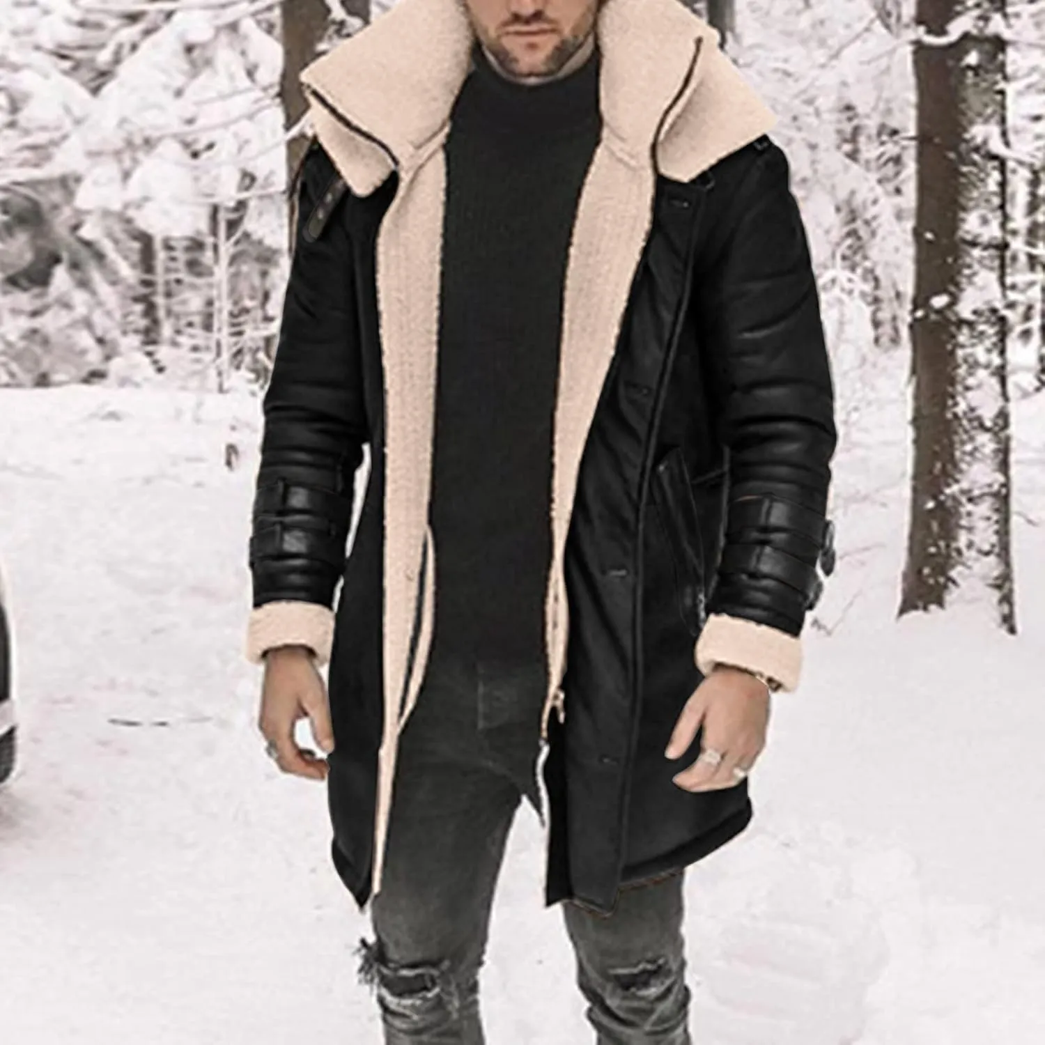 Heating Clothes Outdoor Winter Jacket Mens Vintage Print Jackets Sherpa Lined Warm Hiking Fishing Travel Coats