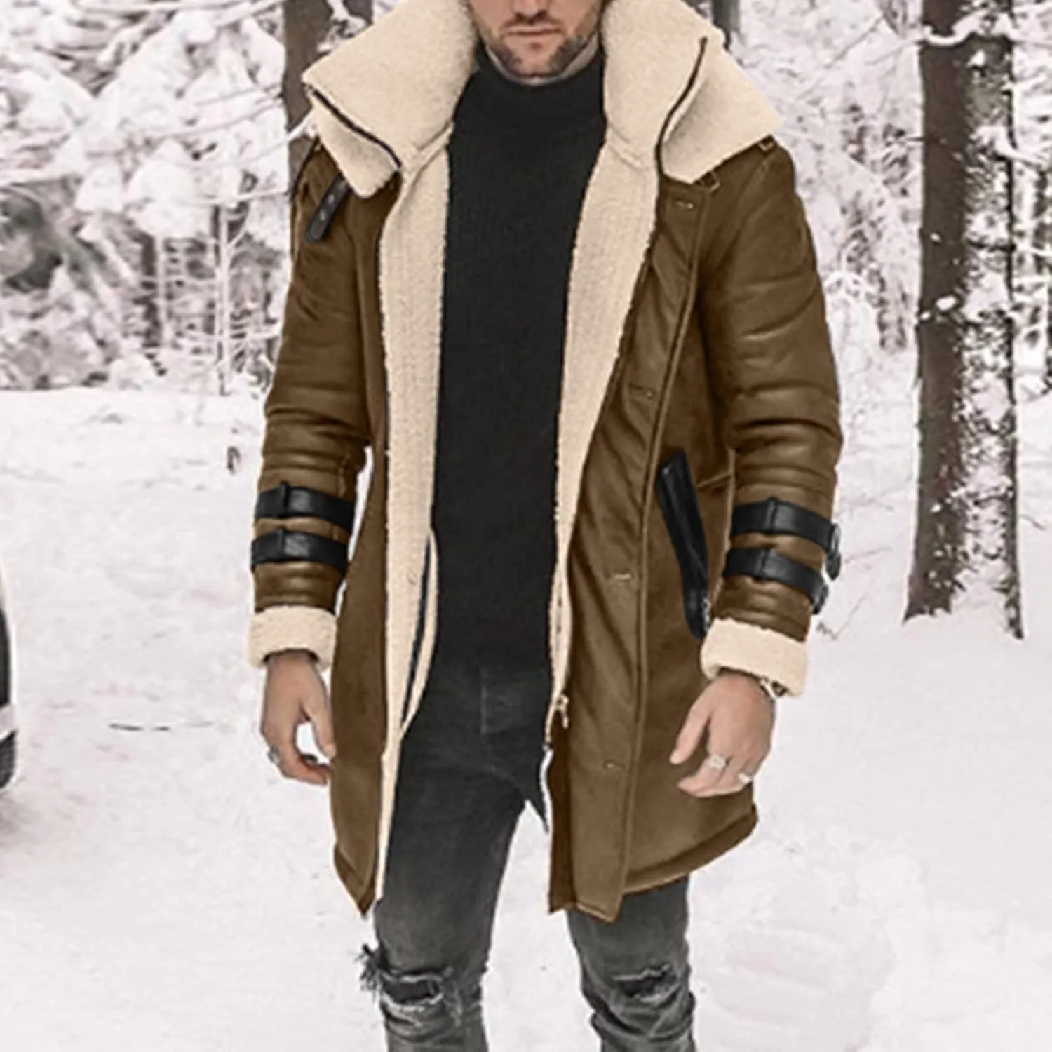 Heating Clothes Outdoor Winter Jacket Mens Vintage Print Jackets Sherpa Lined Warm Hiking Fishing Travel Coats