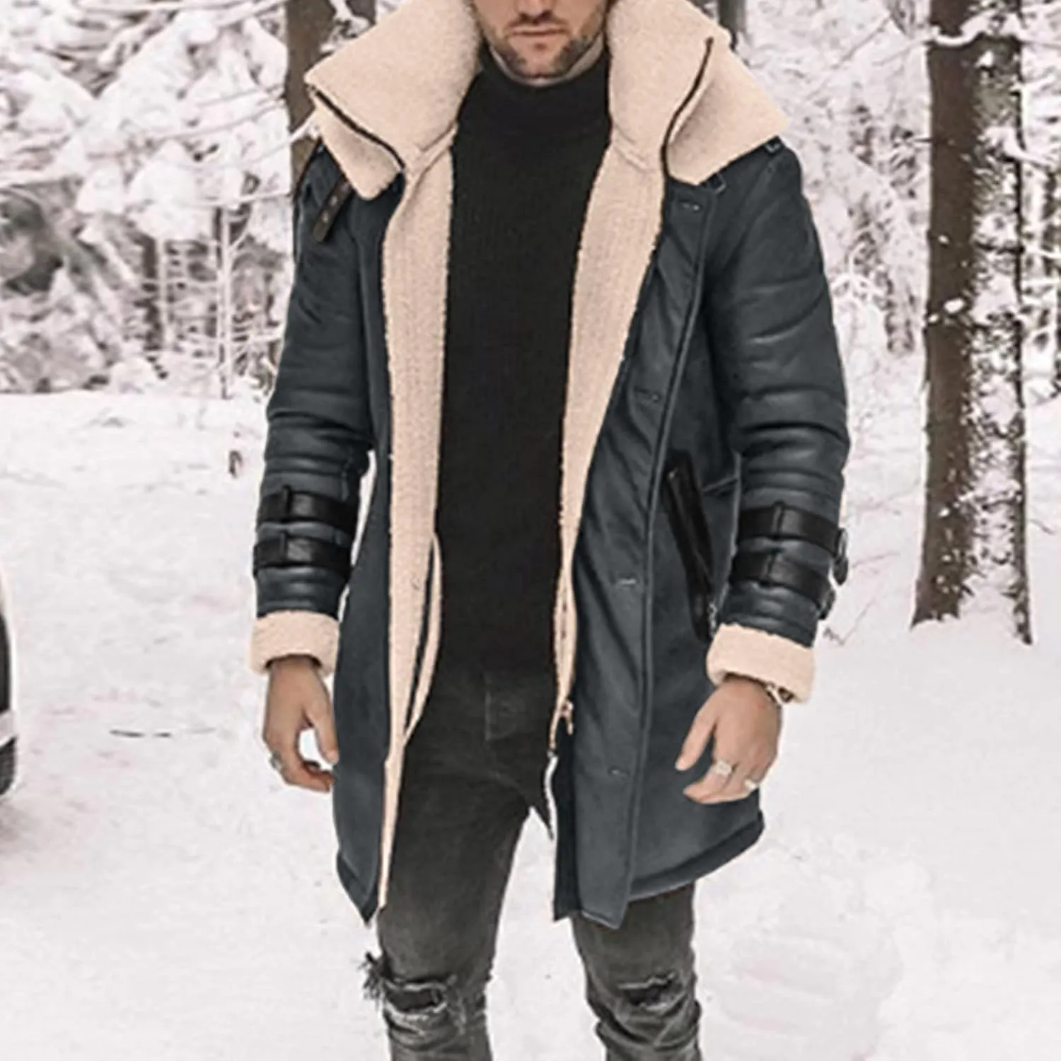 Heating Clothes Outdoor Winter Jacket Mens Vintage Print Jackets Sherpa Lined Warm Hiking Fishing Travel Coats