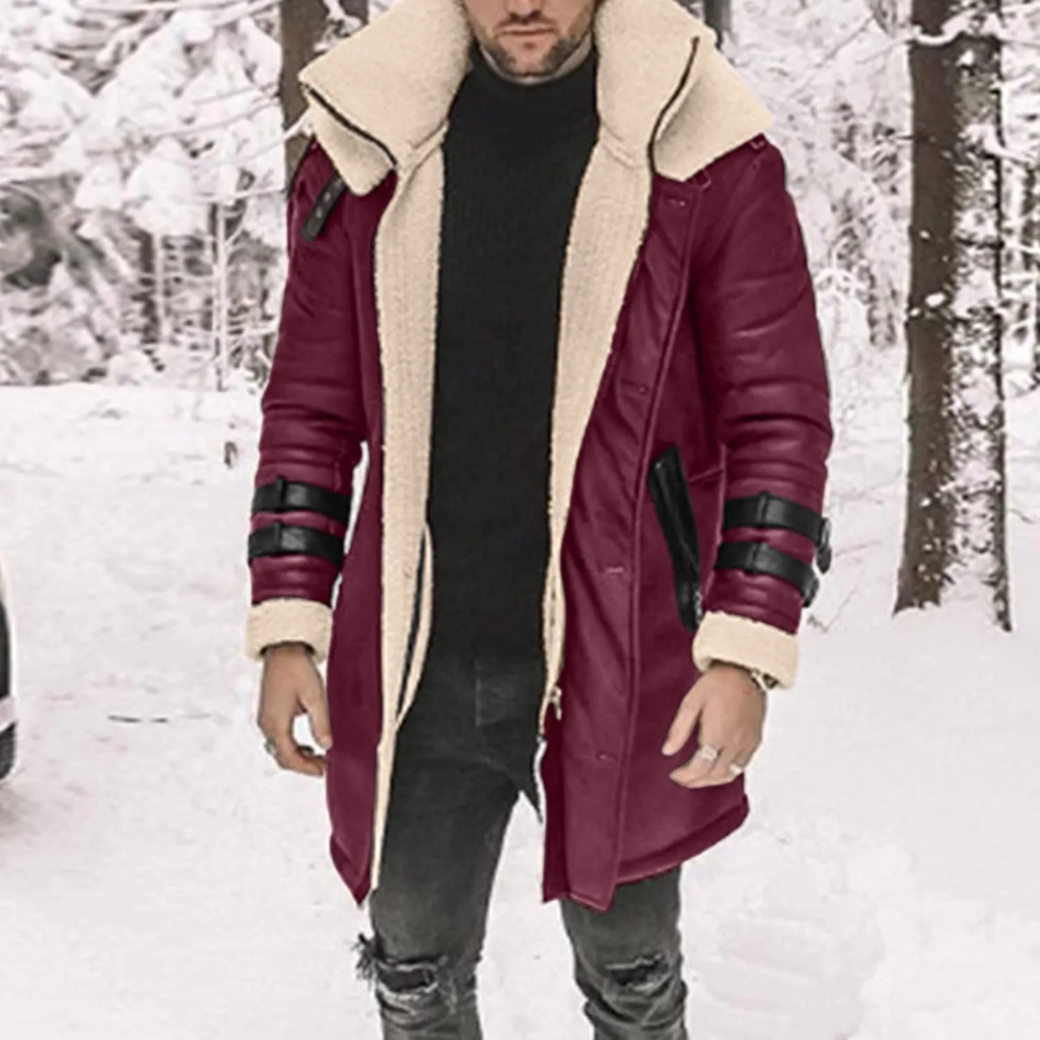 Heating Clothes Outdoor Winter Jacket Mens Vintage Print Jackets Sherpa Lined Warm Hiking Fishing Travel Coats