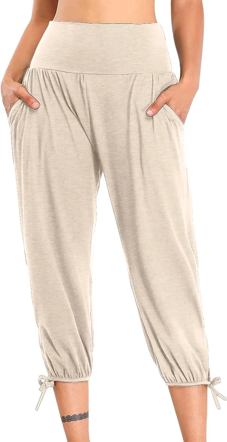 High Waist Capri Yoga Pants for Women Dressy Casual Tummy Control Crop Lounge Trousers Loose Comfy Workout Sweatpants