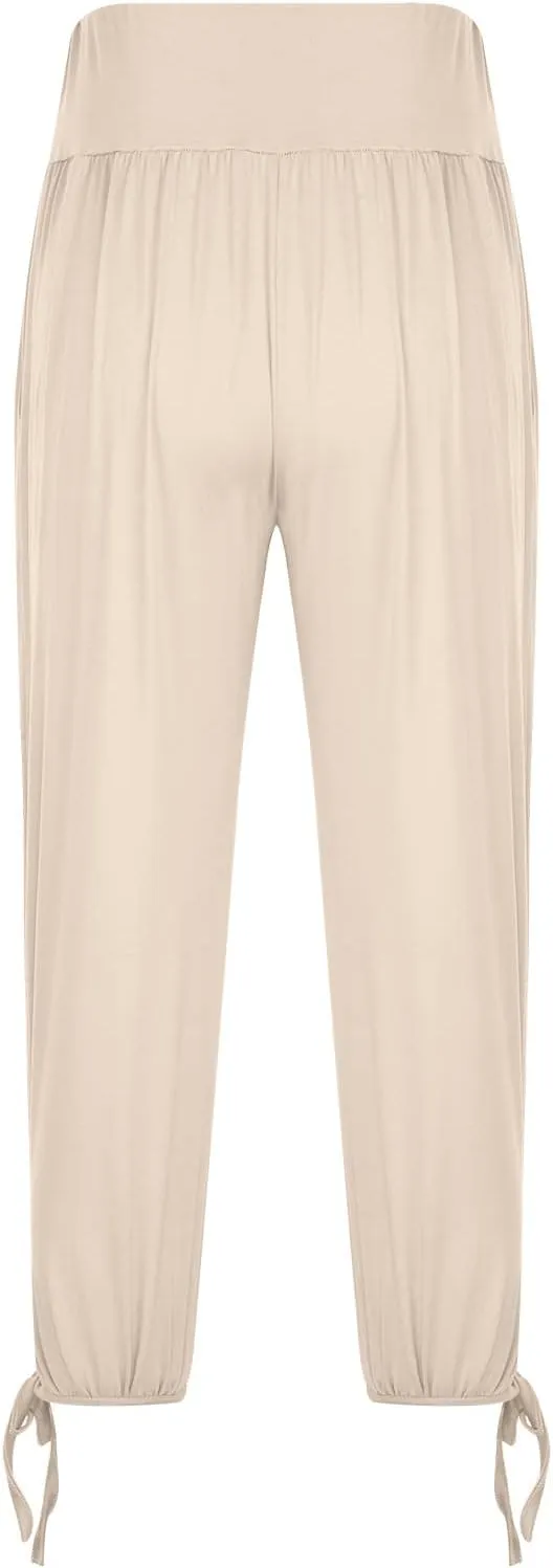 High Waist Capri Yoga Pants for Women Dressy Casual Tummy Control Crop Lounge Trousers Loose Comfy Workout Sweatpants