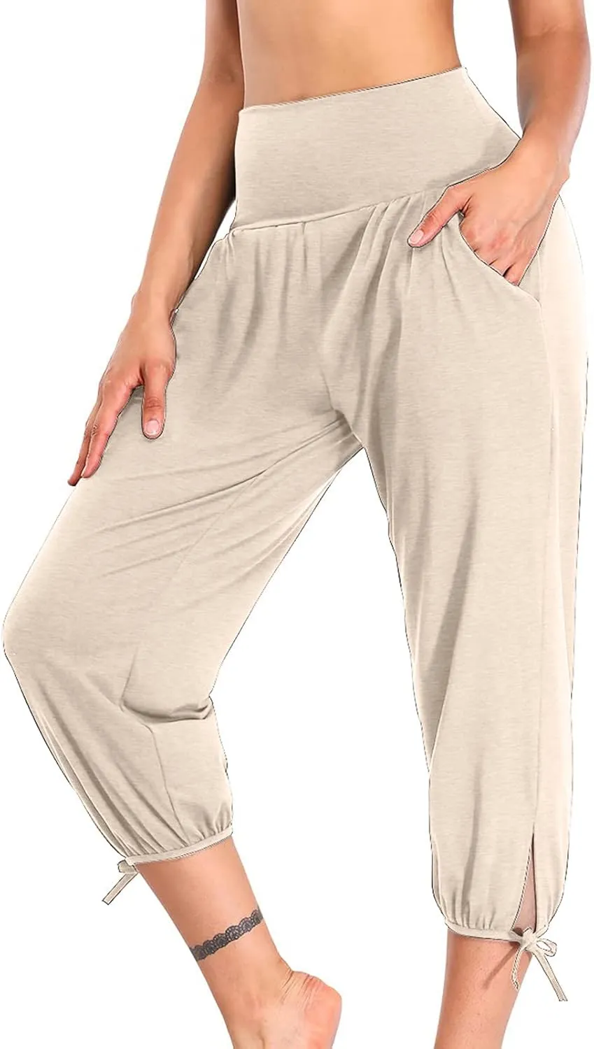 High Waist Capri Yoga Pants for Women Dressy Casual Tummy Control Crop Lounge Trousers Loose Comfy Workout Sweatpants