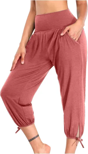 High Waist Capri Yoga Pants for Women Dressy Casual Tummy Control Crop Lounge Trousers Loose Comfy Workout Sweatpants