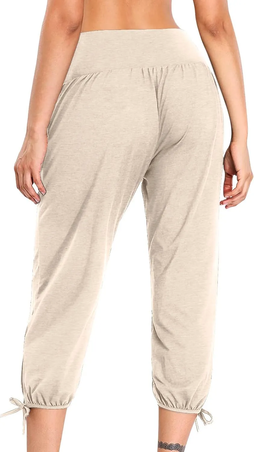 High Waist Capri Yoga Pants for Women Dressy Casual Tummy Control Crop Lounge Trousers Loose Comfy Workout Sweatpants