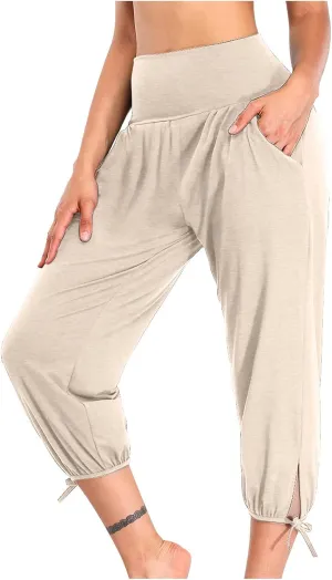 High Waist Capri Yoga Pants for Women Dressy Casual Tummy Control Crop Lounge Trousers Loose Comfy Workout Sweatpants