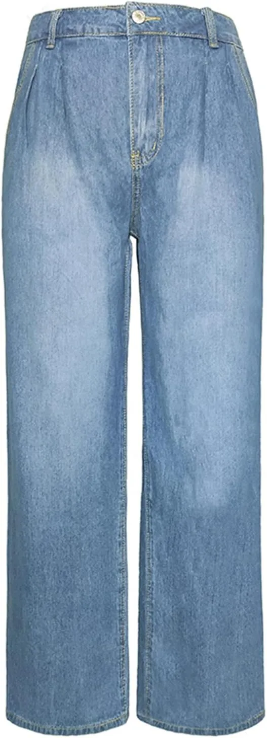 High Waist Women Jeans Autumn Retro Flared Pants Loose Casual Wide Leg Pants