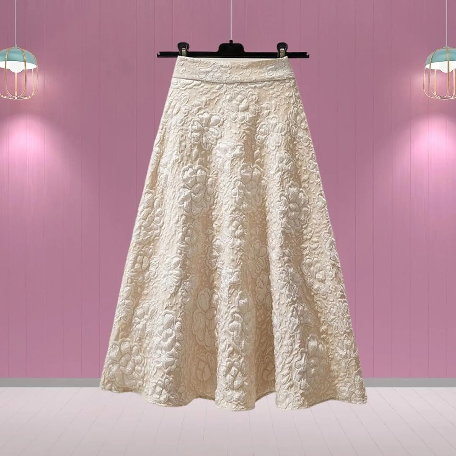 High Waisted Skirts for Women, Ladies Flower Jacquard High Waist Summer Lounge Midi Skirts for Vacation