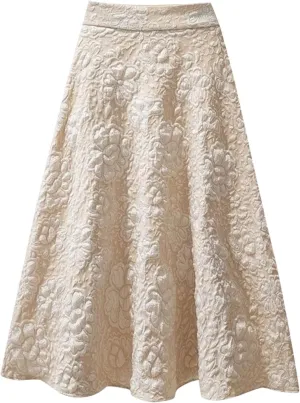 High Waisted Skirts for Women, Ladies Flower Jacquard High Waist Summer Lounge Midi Skirts for Vacation
