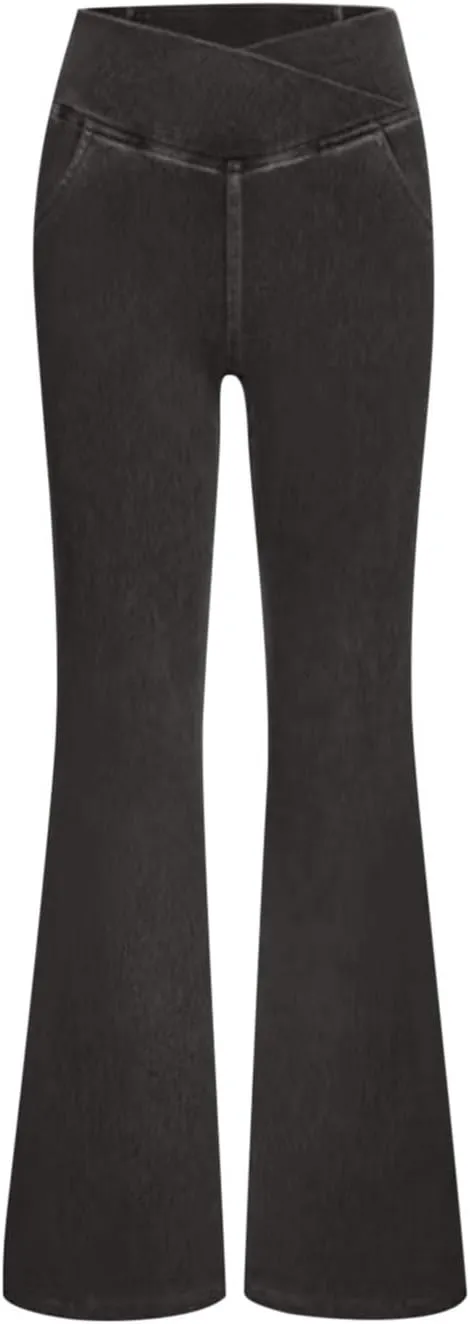 High Waisted Stretchy Flare Jeans for Women Trendy 2024 Bootcut Bell Bottom Jeans V Cross Tummy Control Flare Pants