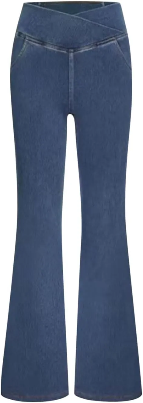 High Waisted Stretchy Flare Jeans for Women Trendy 2024 Bootcut Bell Bottom Jeans V Cross Tummy Control Flare Pants