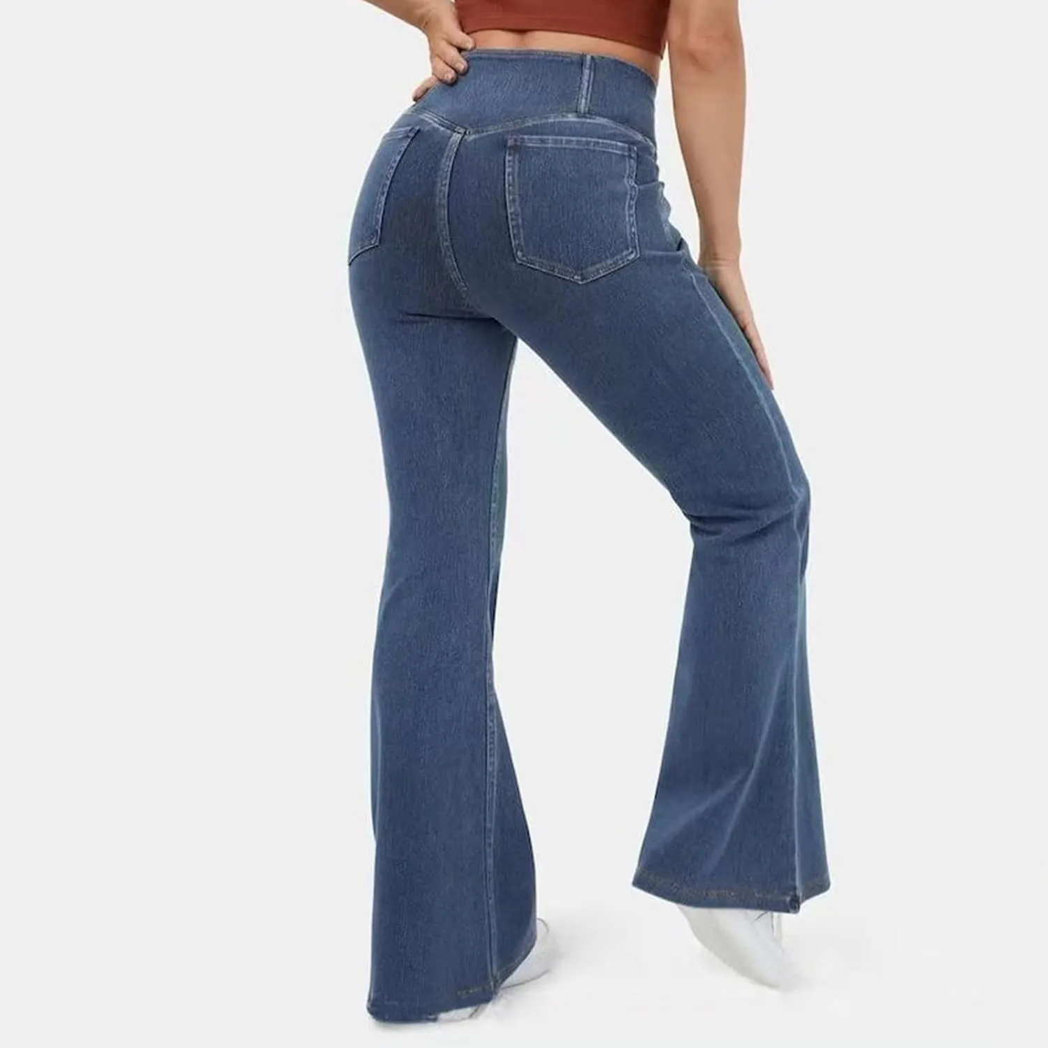 High Waisted Stretchy Flare Jeans for Women Trendy 2024 Bootcut Bell Bottom Jeans V Cross Tummy Control Flare Pants