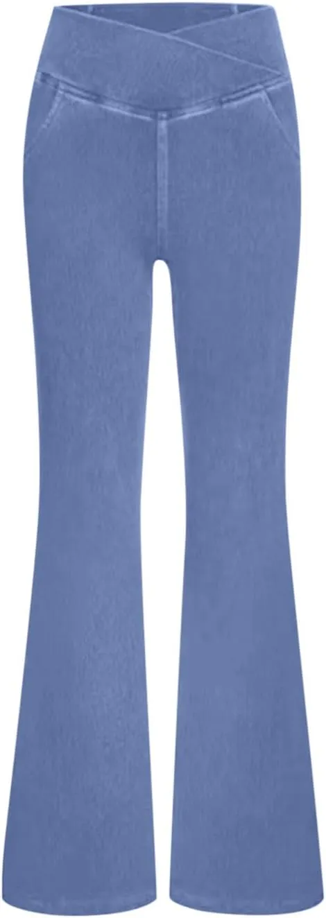 High Waisted Stretchy Flare Jeans for Women Trendy 2024 Bootcut Bell Bottom Jeans V Cross Tummy Control Flare Pants