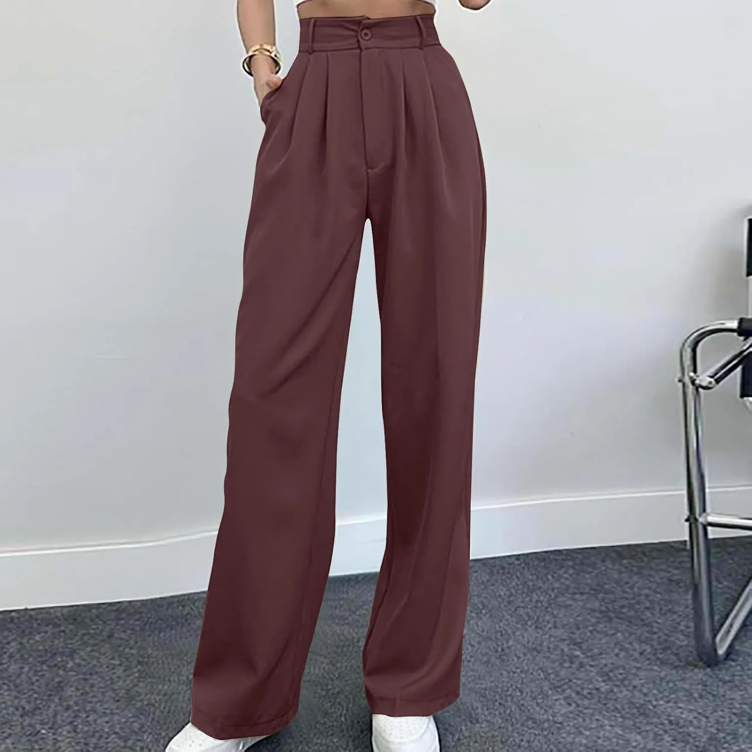 High Waisted Work Pants for Women Business Casual Office Straight Wide Leg Pants Trousers with Pockets 2024 Outfits