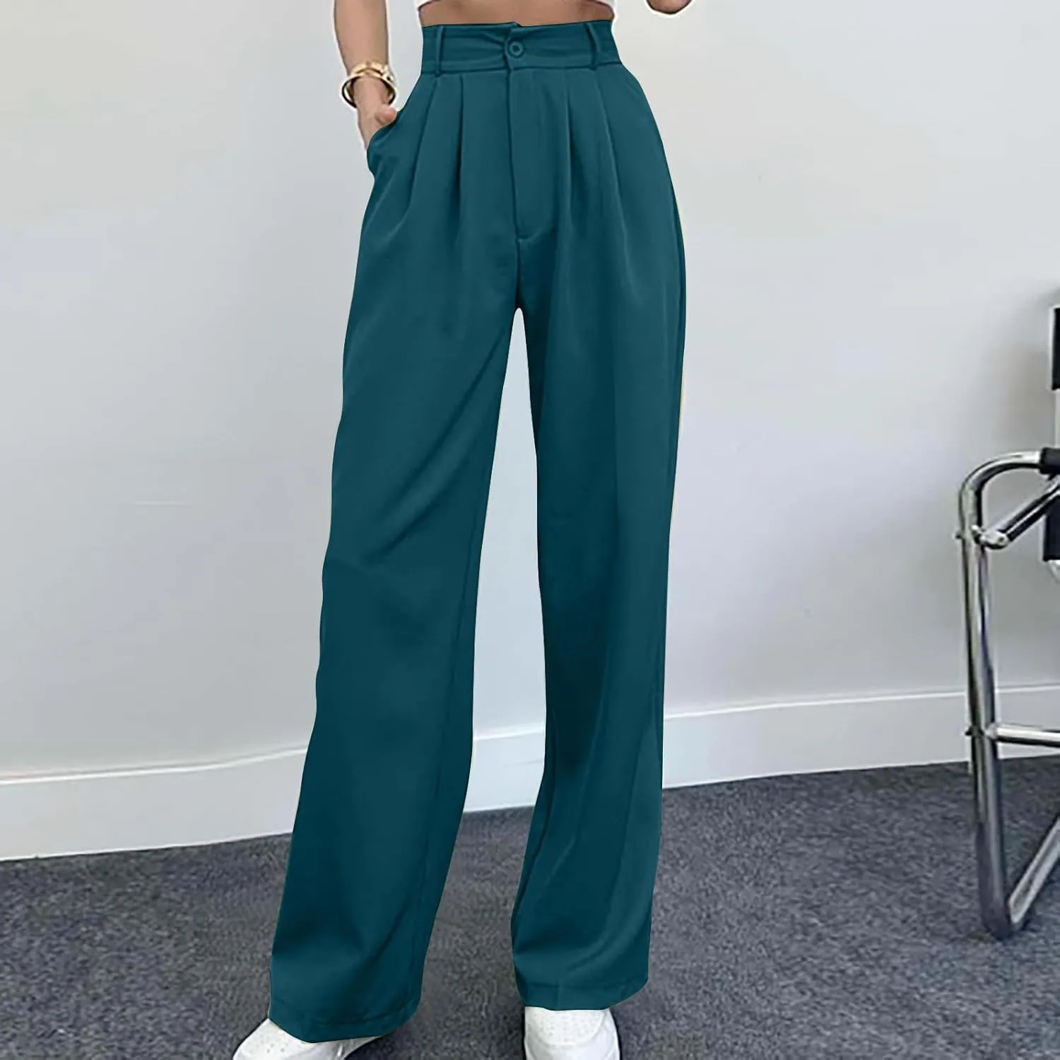 High Waisted Work Pants for Women Business Casual Office Straight Wide Leg Pants Trousers with Pockets 2024 Outfits