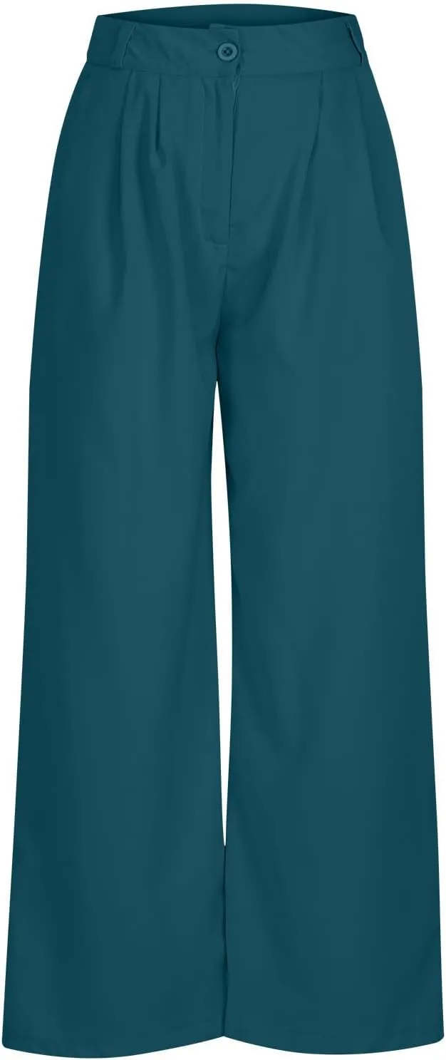 High Waisted Work Pants for Women Business Casual Office Straight Wide Leg Pants Trousers with Pockets 2024 Outfits