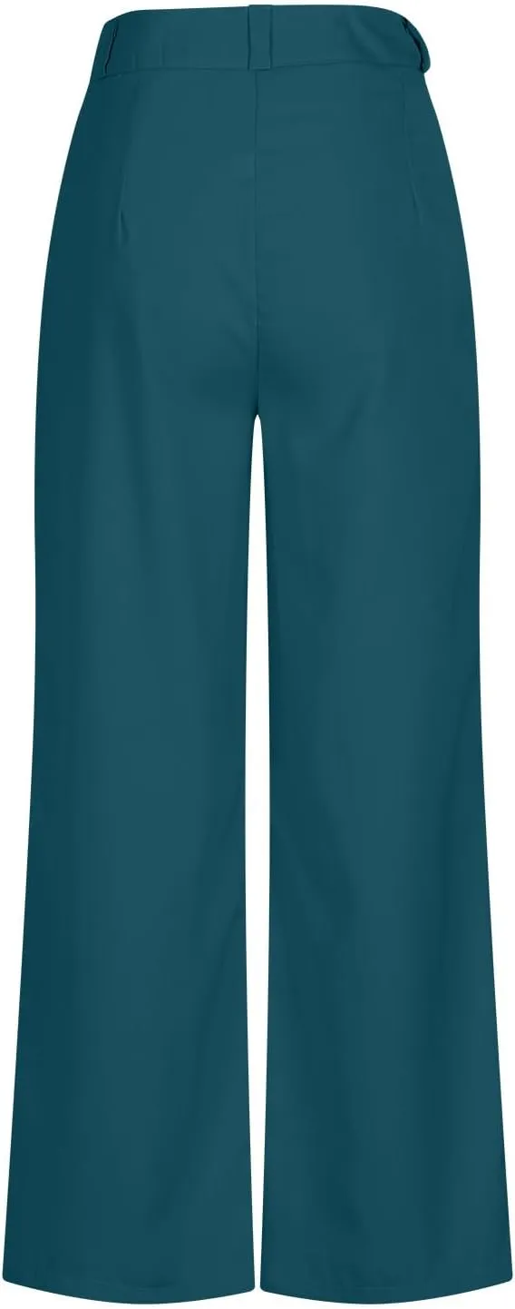 High Waisted Work Pants for Women Business Casual Office Straight Wide Leg Pants Trousers with Pockets 2024 Outfits