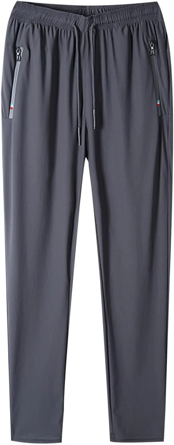 Hiking Pants Men High Waisted Drawstring Elastic Ice Silk Stretchy Quick Dry Outdoor Sports Athletic Trouser Summer