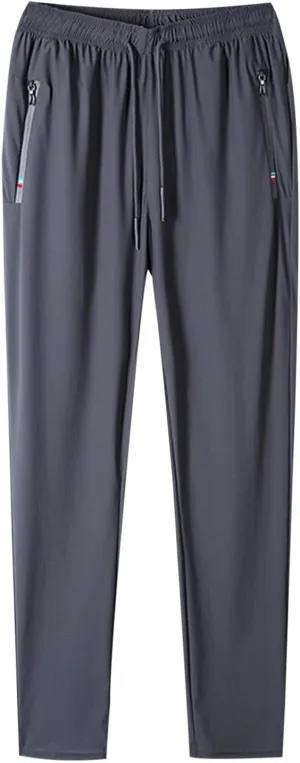 Hiking Pants Men High Waisted Drawstring Elastic Ice Silk Stretchy Quick Dry Outdoor Sports Athletic Trouser Summer