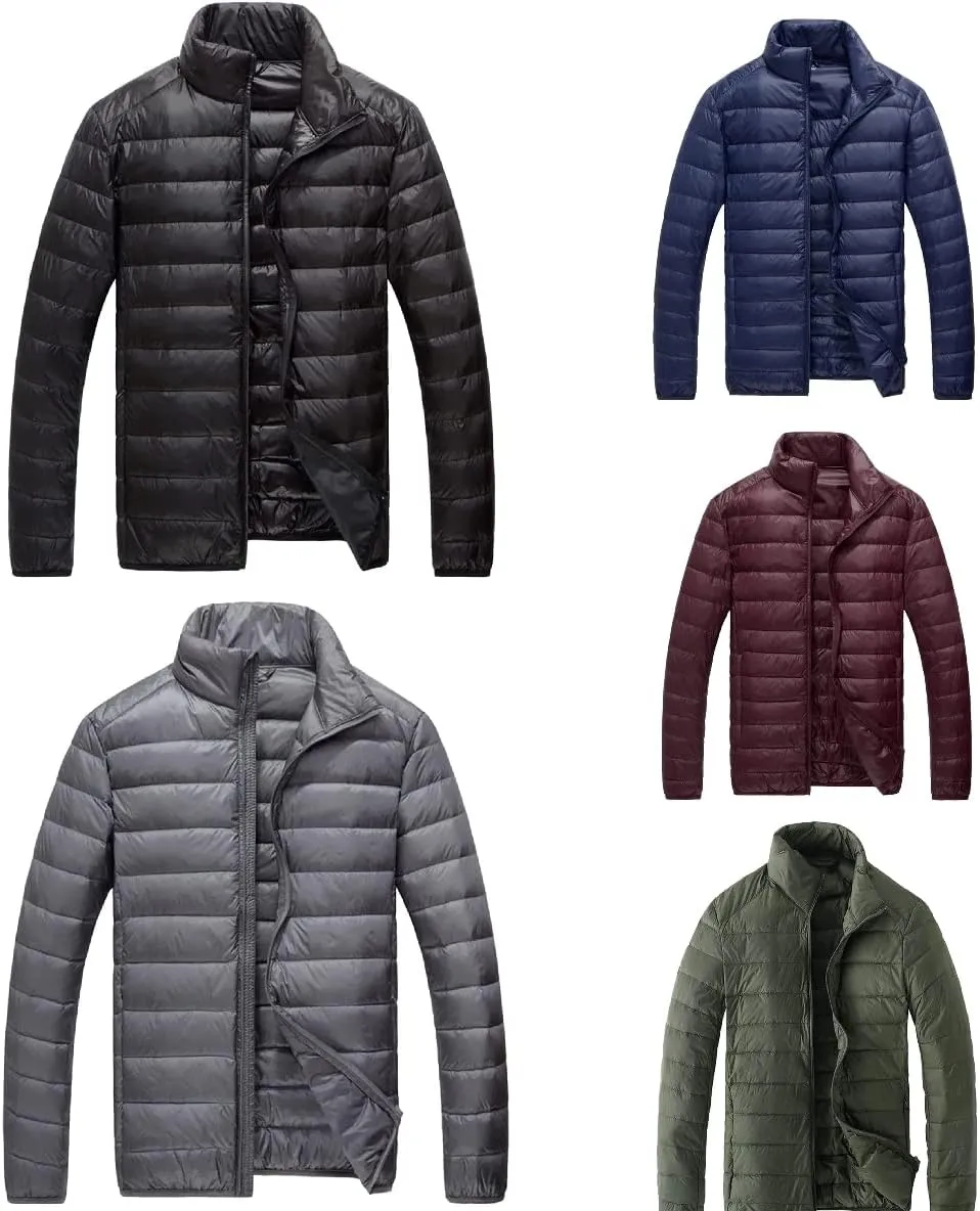 HINDOLA Men's Lightweight Hooded Down Jackets Coats Winter Packable Puffer Jacket Water-Resistant Warm Feather Outerwear