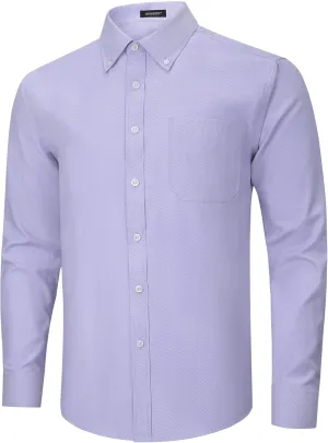 HISDERN Mens Stripe Dress Shirts Long Sleeve Button Down Shirt Formal Wrinkle Free Dress Shirts Business Cotton Shirt