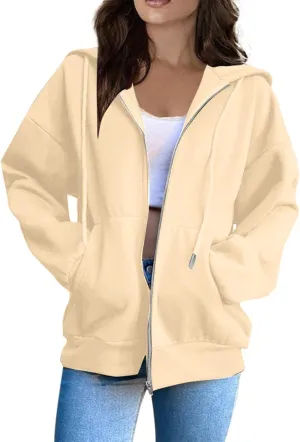 Hoodies For Women Zip Up Hoodie Long Sleeve Solid Jackets Fall Winter Coats Soft Loose Hoodies Outdoor Sweatshirt