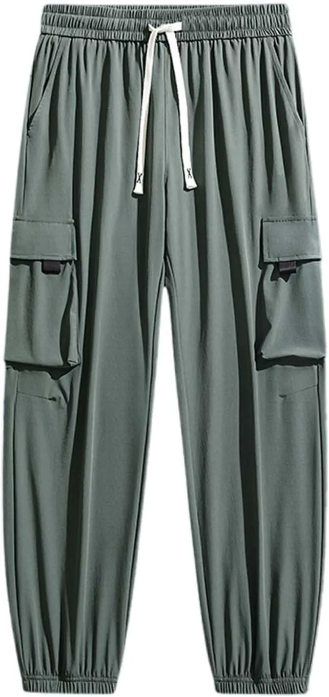 Ice Silk Cargo Pants for Men Active Breathable Cinch Bottom Sports Joggers Training Ultra Stretch Athletic Trousers