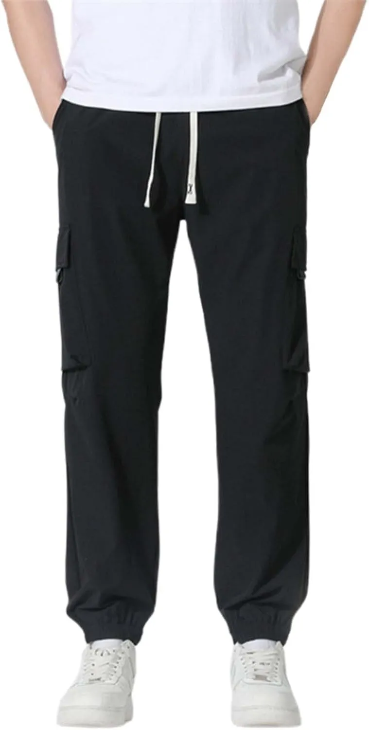 Ice Silk Cargo Pants for Men Active Breathable Cinch Bottom Sports Joggers Training Ultra Stretch Athletic Trousers