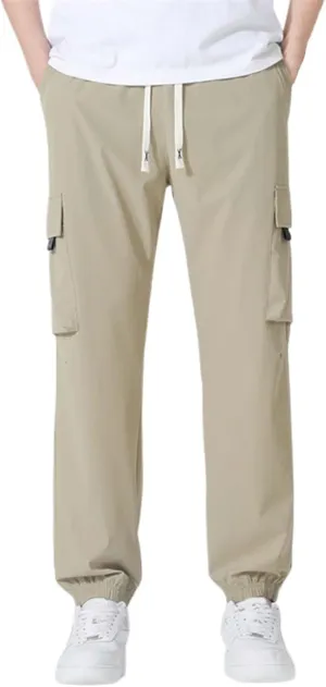 Ice Silk Cargo Pants for Men Active Breathable Cinch Bottom Sports Joggers Training Ultra Stretch Athletic Trousers