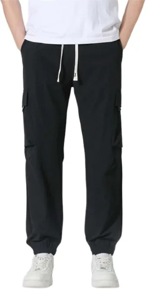 Ice Silk Cargo Pants for Men Active Breathable Cinch Bottom Sports Joggers Training Ultra Stretch Athletic Trousers