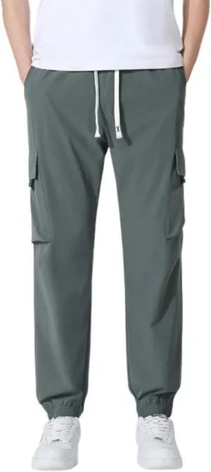 Ice Silk Cargo Pants for Men Active Breathable Cinch Bottom Sports Joggers Training Ultra Stretch Athletic Trousers