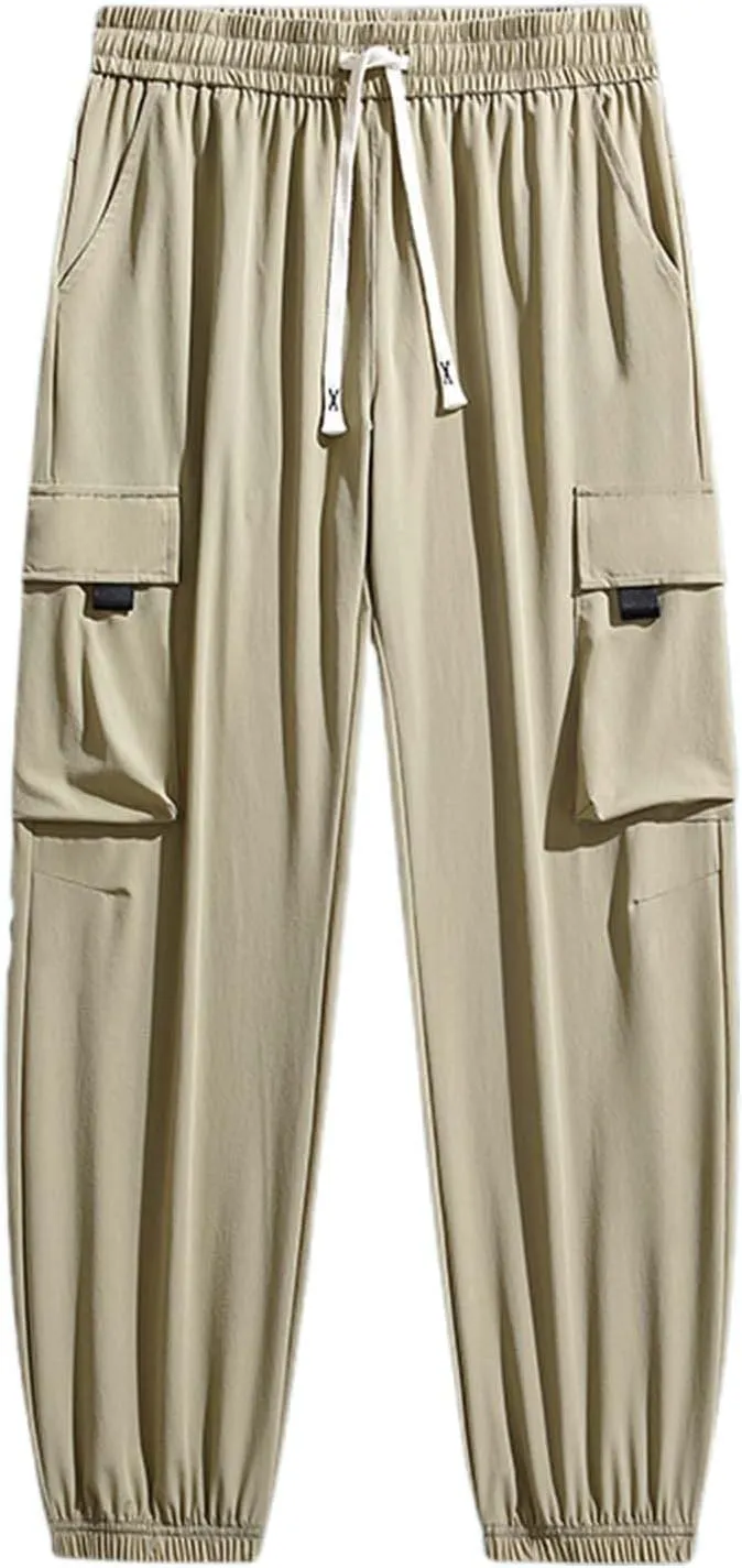 Ice Silk Cargo Pants for Men Active Breathable Cinch Bottom Sports Joggers Training Ultra Stretch Athletic Trousers