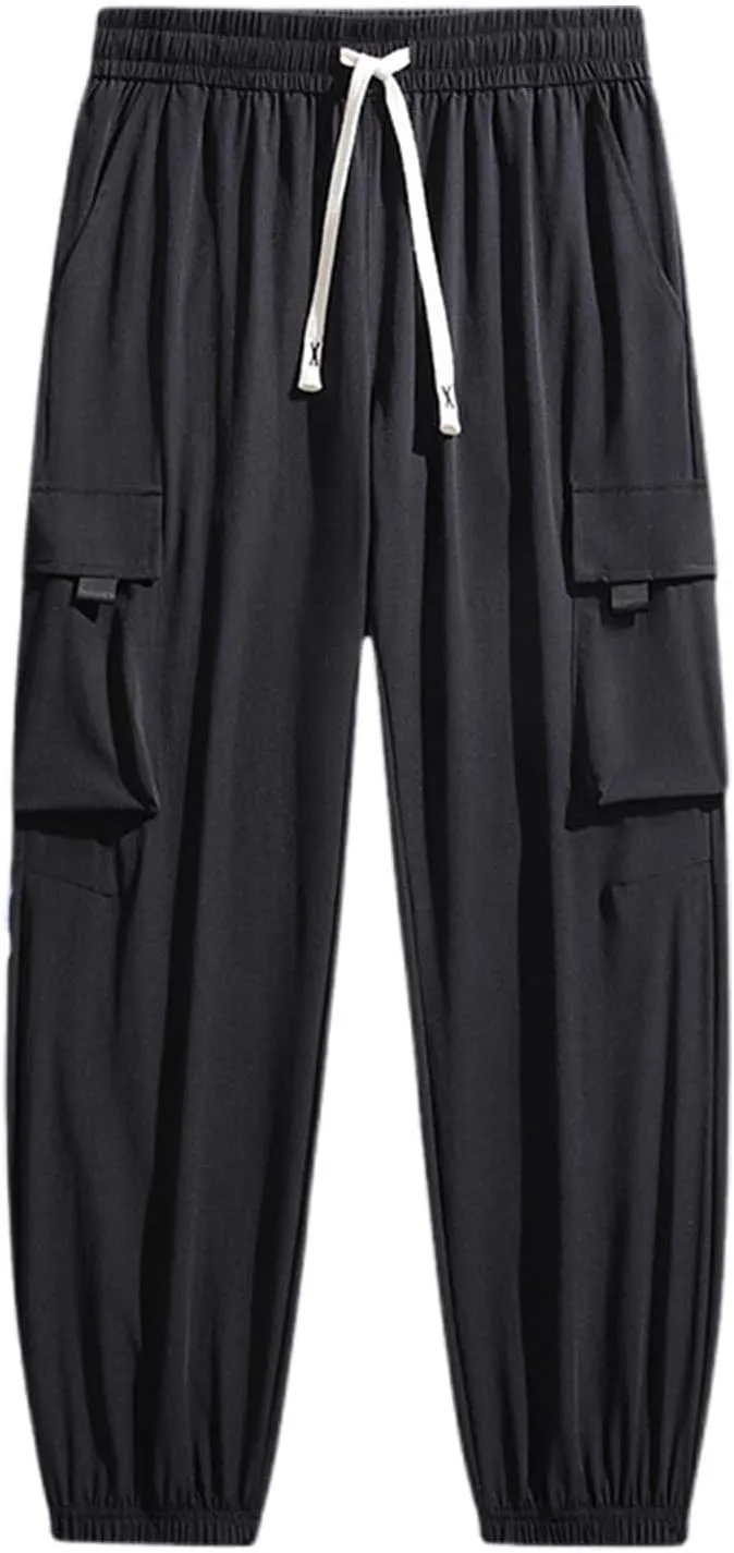 Ice Silk Cargo Pants for Men Active Breathable Cinch Bottom Sports Joggers Training Ultra Stretch Athletic Trousers