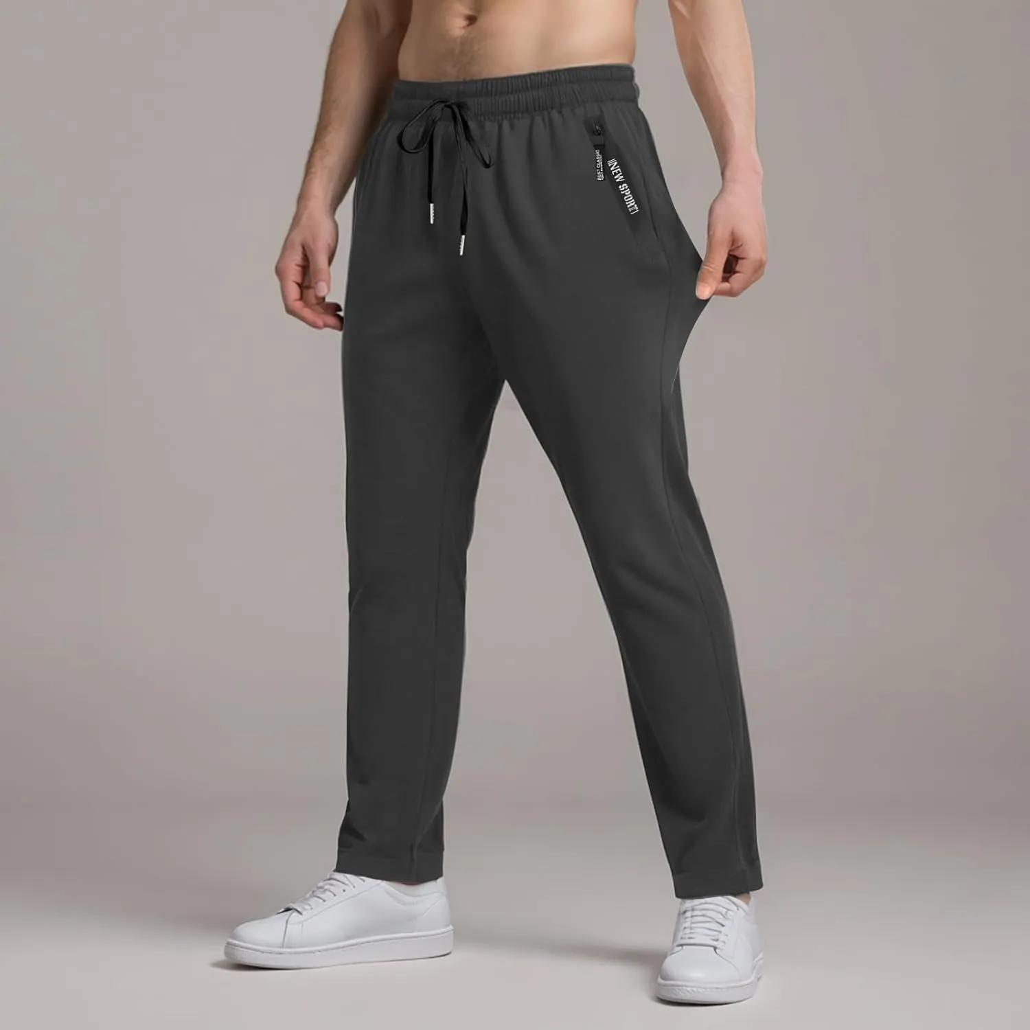 Ice Silk Pants for Men Ultra Stretch Breathable Iced Active Pants Comfy-Fit Icedactive Trousers with Letter Zipper