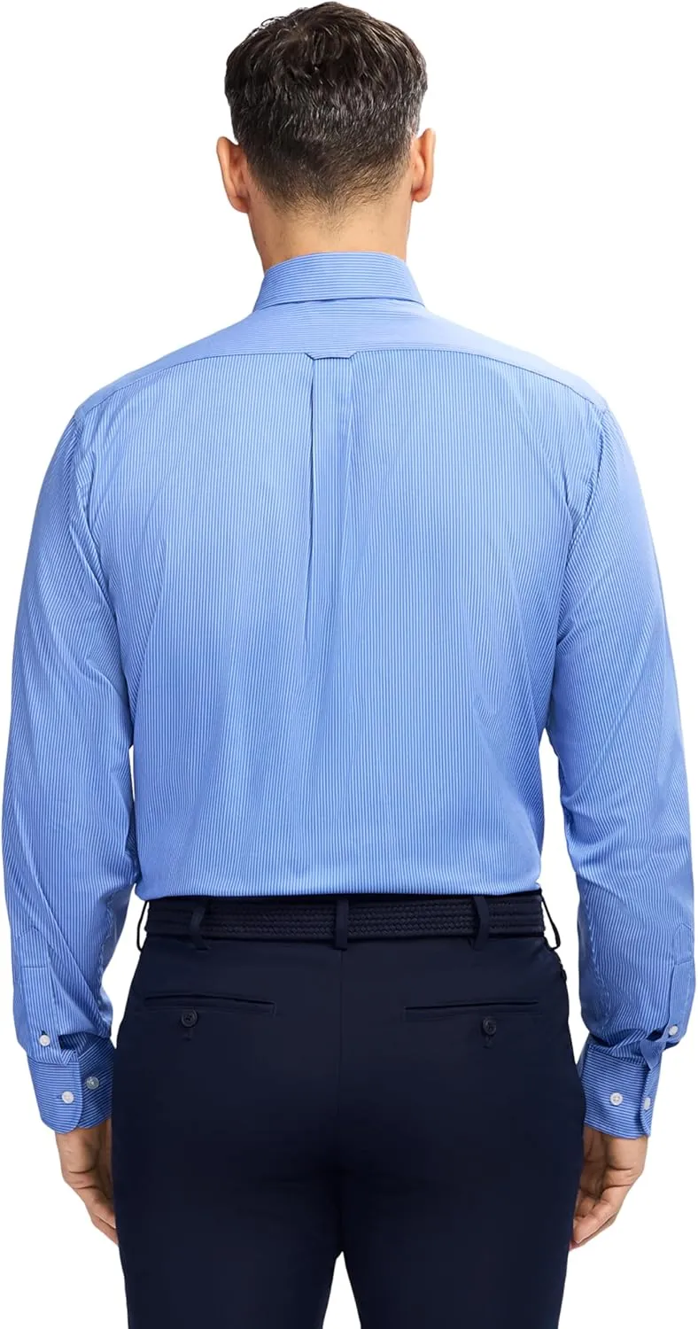 IZOD Men's Dress Shirt Classic Fit Pinpoint Oxford Long Sleeve All Over Stretch Button Down Collar