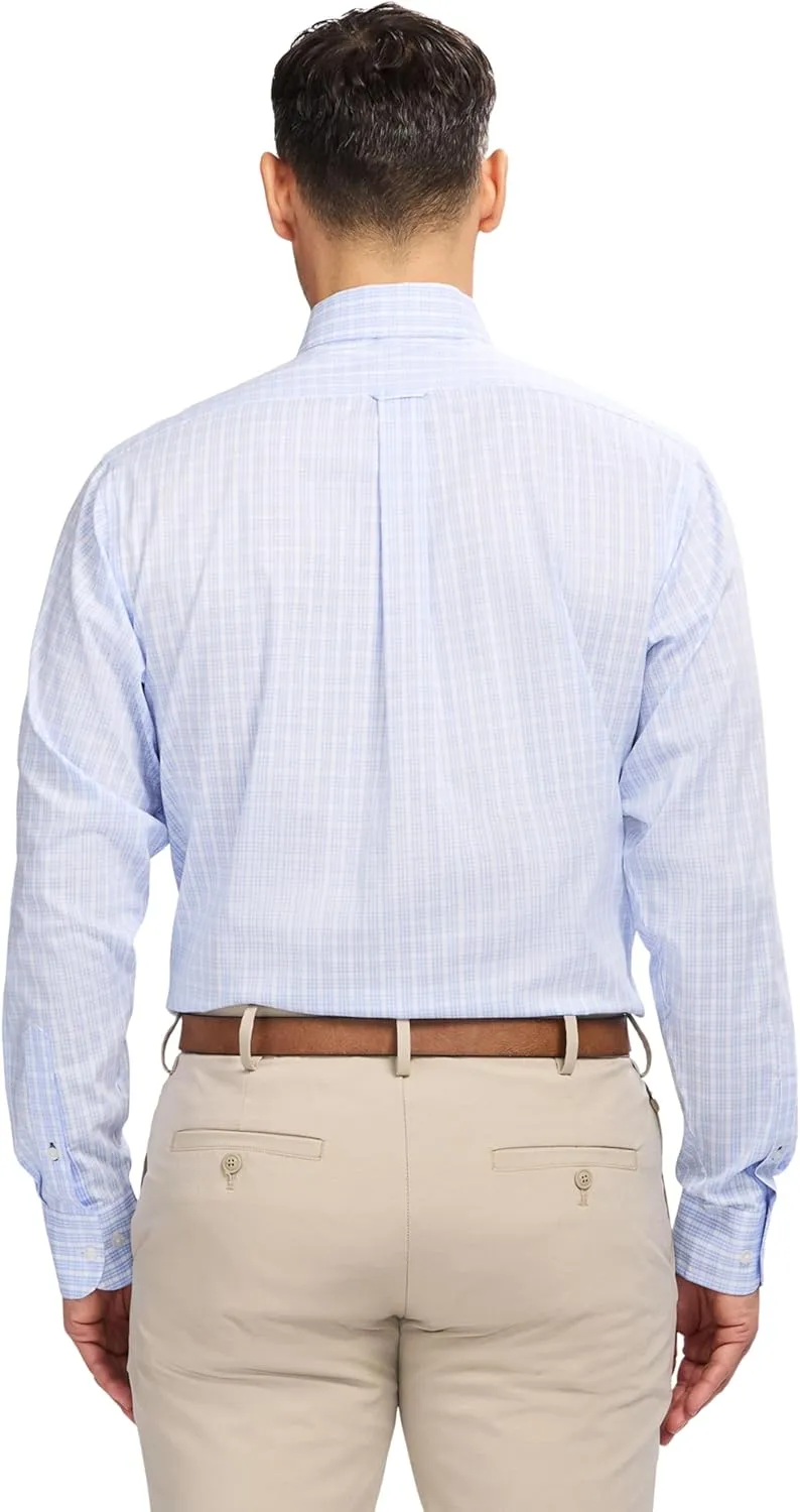 IZOD Men's Dress Shirt Classic Fit Pinpoint Oxford Long Sleeve All Over Stretch Button Down Collar