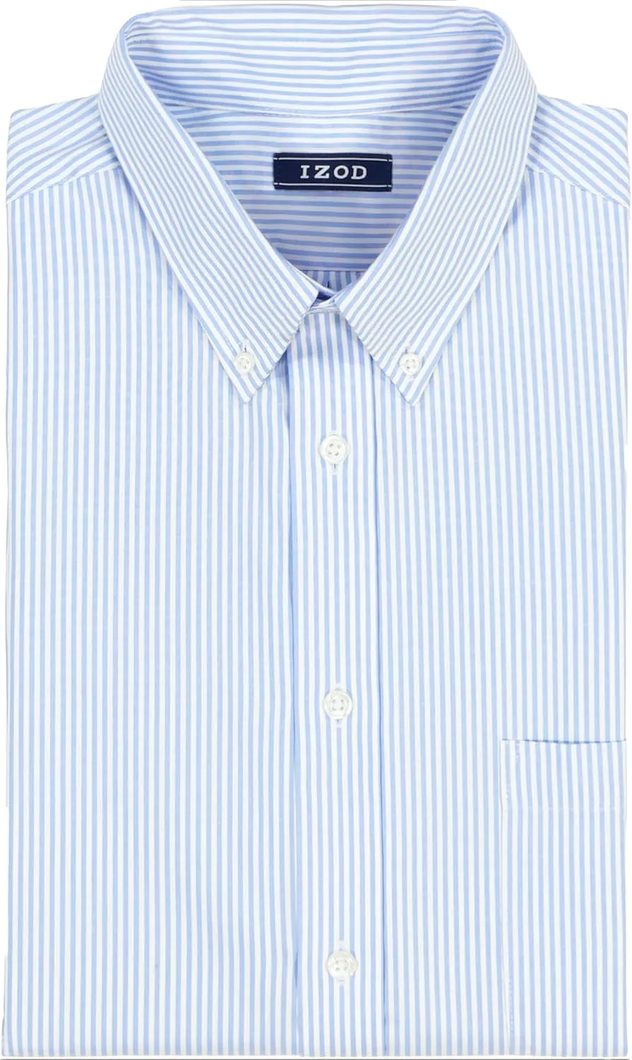 IZOD Men's Dress Shirt Classic Fit Pinpoint Oxford Long Sleeve All Over Stretch Button Down Collar