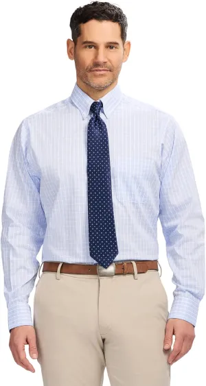 IZOD Men's Dress Shirt Classic Fit Pinpoint Oxford Long Sleeve All Over Stretch Button Down Collar