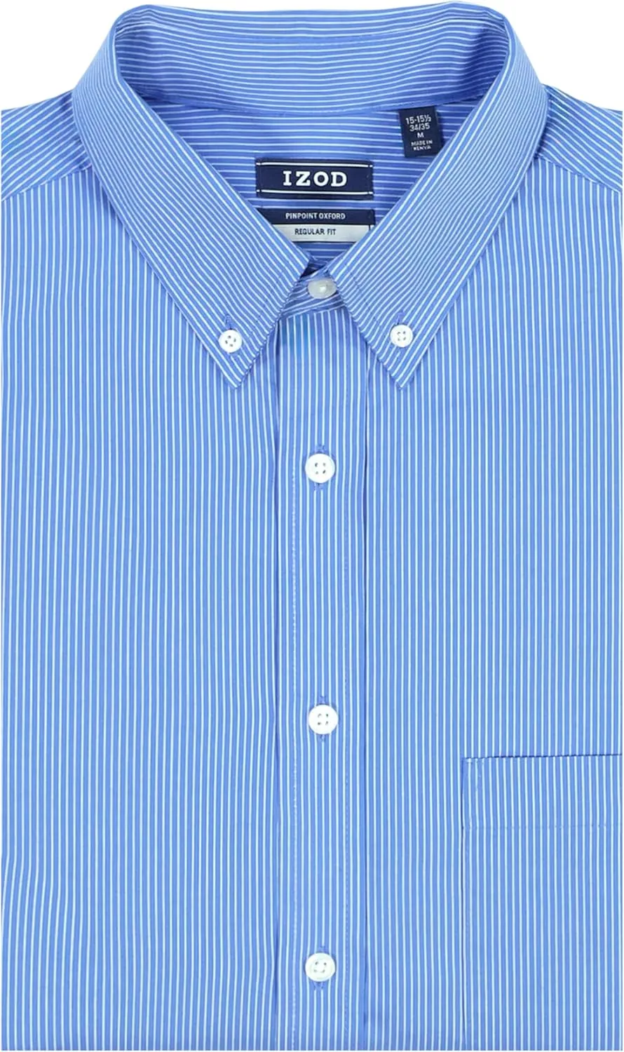 IZOD Men's Dress Shirt Classic Fit Pinpoint Oxford Long Sleeve All Over Stretch Button Down Collar