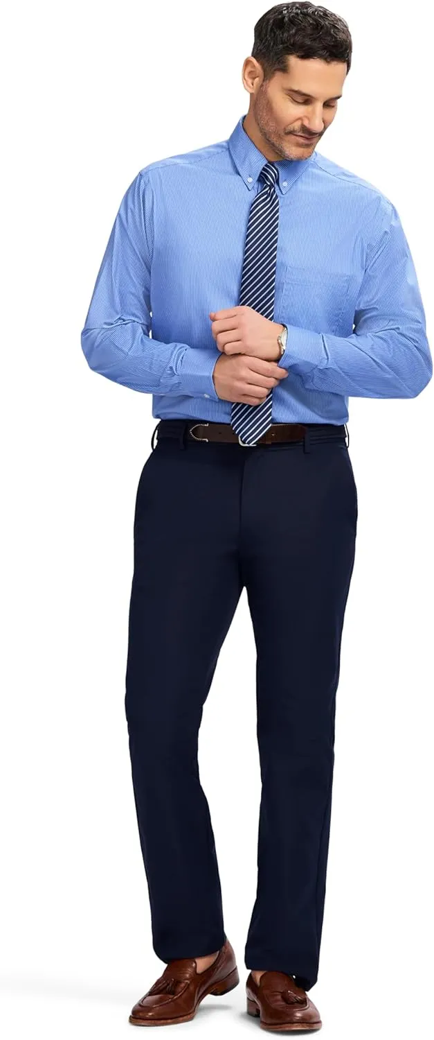 IZOD Men's Dress Shirt Classic Fit Pinpoint Oxford Long Sleeve All Over Stretch Button Down Collar