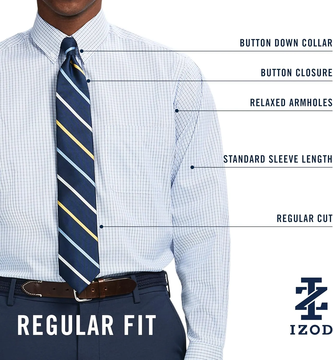 IZOD Men's Dress Shirt Classic Fit Pinpoint Oxford Long Sleeve All Over Stretch Button Down Collar