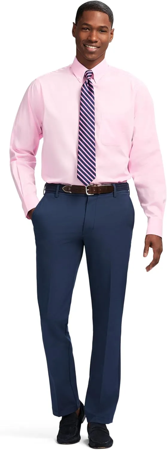 IZOD Men's Dress Shirt Classic Fit Pinpoint Oxford Long Sleeve All Over Stretch Button Down Collar