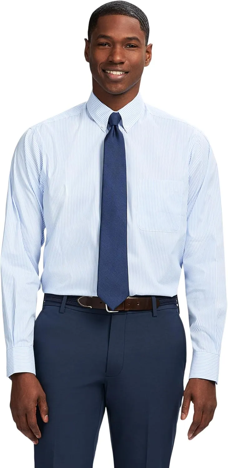 IZOD Men's Dress Shirt Classic Fit Pinpoint Oxford Long Sleeve All Over Stretch Button Down Collar